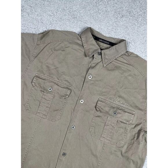 Harley Davidson Button Down Shirt Mens Large Embroidered Bald Eagle Pockets - Picture 1 of 15
